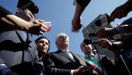 U.S. Secretary of State Rex Tillerson, (C) talks to reporters during a ceremony at the Sant'Anna di Stazzema memorial, dedicated to the victims of the massacre committed in the village of Sant'Anna di Stazzema by the Nazis in 1944 during World War II, Ita