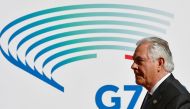 US Secretary of State Rex Tillerson arrives for a meeting of Foreign Affairs Ministers from the Group of Seven (G7) industrialised countries on April 10, 2017 in Lucca, Tuscany. / AFP / Vincenzo PINTO
