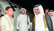 President of the Republic of the Philippines Rodrigo Duterte being received at the  Hamad International Airport by Minister of Energy and Industry  H E Dr Mohammed bin Saleh Al Sada