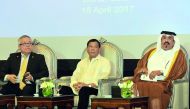 Philippine President Rodrigo Duterte, Qatar Chamber Vice- Chairman Mohammed bin Ahmed bin Towar and other officials during the Philippine Qatar business form meeting held at the Four sesson Hotel. Photo by Kammutty VP