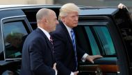US President Donald Trump (R) arrives to board Air Force One at Joint Base Andrews outside Washington, US, before traveling to Palm Beach, Florida for the Good Friday holiday and Easter weekend, April 13, 2017. Reuters/Yuri Gripas