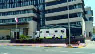 The HMC blood donation unit ambulance in front of the Curve Hotel.
