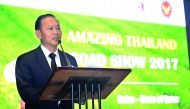Soonthorn Chaiyindeepum, Thailand's Ambassador to Qatar, speaking at the Amazing Thailand pre-Arabian Travel Market Roadshow 2017 at the Grand Hyatt Hotel yesterday. Pic: Baher Amin / The Peninsula