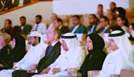 FROM LEFT: Dr Hassan Al Derham, President of Qatar University; Alistair Routledge, President and General Manager for ExxonMobil Qatar; H E Sheikh Faisal bin Qassim Al Thani; Buthaina Al Nuaimi, President, Pre-University Education, QF; and Sheikh Dr Mohamm