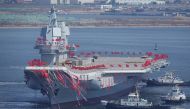 China's first domestically built aircraft carrier is seen during its launching ceremony in Dalian, Liaoning province, China, April 26, 2017. Reuters/Stringer