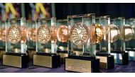 A row of trophies won by Al Jazeera Media Network.