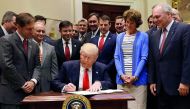 US President Donald Trump signing an executive order on Offshore Energy Strategy at the White House in Washington