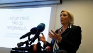 French presidential election candidate for the far-right Front National (FN) party Marine Le Pen (R) speaks during a press conference on Africa-France relationships on May 2, 2017 in Paris. AFP / Thomas Samson
