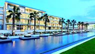 A view of the Swimming Pool at Oberoi Beach Resort in Al Zorah, Ajman, UAE.