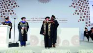 VCUQatar presenting the Honorary Doctor of Humane Letters to Dana Shell Smith, the United States Ambassador to the State of Qatar.