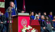 J Todd Creeger, President of ConocoPhillips Qatar, and a Class of 1986 graduate of Texas A&M University, speaking at the graduation ceremony. 