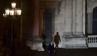 French president-elect Emmanuel Macron arrives to deliver a speech at the Pyramid at the Louvre Museum in Paris on May 7, 2017, after the second round of the French presidential election. AFP / Philippe LOPEZ
