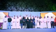 Minister of Economy and Commerce H E Sheikh Ahmed bin Jassim bin Mohammed Al Thani with award winners and officials during the Reyada Awards Ceremony held by NAMA Center at DECC yesterday. Pic: Baher Amin / The Peninsula