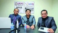 Philippine Labour Attaché David Des Dicang (centre) with UFOQ Chairman Ressie S Fos (left) and GMA 7 correspondent Manny Flores during the AFJQ Teleradyo Monday. 