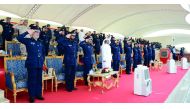 Director-General of Public Security (DGPS), Staff Major General H E Saad bin Jassim Al Khulaifi, and other officers reviewing the passing out parade.