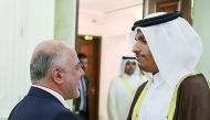 Minister of Foreign Affairs, H E Sheikh Mohammed bin Abdulrahman Al Thani, with the Prime Minister of the Republic of Iraq, Dr Haider Al Abadi, in Baghdad