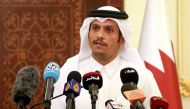 Qatari Foreign Minister Mohammed bin Abdulrahman al-Thani gives a press conference in Doha on May 25, 2017.  AFP / KARIM JAAFAR
