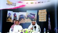 Saudi Arabian rally driver Abdullah Bakhashab (left) and Mohammed Ben Sulayem, President of the Automobile and Touring Club of the UAE disclose details of 2017 Gulf Challenge during a press conference in Dubai yesterday.
