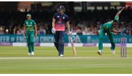 South Africa's Kagiso Rabada (R) bowls the ball during the third One-Day International (ODI) cricket match between England and South Africa at Lord's Cricket Ground in London on May 29, 2017. (AFP / Adrian DENNIS)

