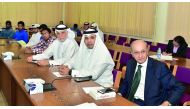 Chair in Middle Eastern Studies Oversight Committee member Dr Hani K Findakly (right) and QU Chief Strategy and Development Officer Dr Darwish Al Emadi (third right) at the event.