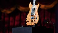 Jerry Garcia's guitar is auctioned on May 31, 2017 in Brooklyn, New York. AFP / ANGELA WEISS