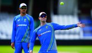 Australian captain Steve Smith (right)during nets at the Oval in London yesterday. 