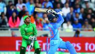 India's Hardik Pandya hits a six against Pakistan during their Champions Trophy match in Birmingham on Sunday. 