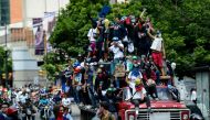 Venezuelan students and other opposition demonstrators protest outside the National Telecommunications Commission (CONATEL) to demand an end to media censorship in the country, in Caracas on June 9, 2017. Clashes at daily protests by demonstrators calling