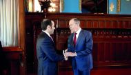 Minister of Foreign Affairs H E Sheikh Mohammed bin Abdulrahman Al Thani with his Russian counterpart Sergei Lavrov, in Moscow, yesterday.