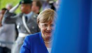 CORRECTING TYPO German Chancellor Angela Merkel prepares to receive African leaders at the Chancellery in Berlin, Germany, June 12, 2017. REUTERS/Axel Schmidt
