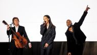 File photo of Paul McCartney, Rihanna and Kanye West perform at the 2015 Grammy. REUTERS