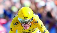 Team Sky rider Chris Froome of Britain arrives at the finish line during the Tour de France in this 2016 file picture.