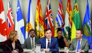 Canada's Finance Minister Bill Morneau (centre) speaks during a meeting, to discuss various economic issues, with his provincial counterparts in Ottawa, Ontario, Canada, yesterday. 