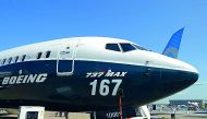A Boeing 737 Max 9 test plane on the tarmac at the Paris Air Show, yesterday.