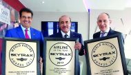 Qatar Airways Group Chief Executive, Akbar Al Baker (right), holding Skytrax Airline of the Year award with other officials, at Paris Air Show, yesterday. 