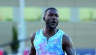 Justin Gatlin celebrates as he win the Men's 100 Meter Final during Day 2 of the 2017 USA Track & Field Championships at Hornet Satdium in Sacramento, California on Friday.