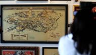 Walt Disney's original 1953 Disneyland map is seen on display during a press preview for the upcoming auction 