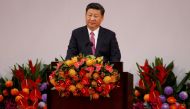 Chinese President Xi Jinping delivers his speech during the 20th anniversary of the city's handover from British to Chinese rule, in Hong Kong, China, July 1, 2017. REUTERS/Bobby Yip

