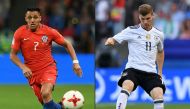 This combination of pictures created on June 30, 2017 shows Chile's forward Alexis Sanchez (L) in Kazan on June 22, 2017 and Germany's forward Timo Werner in Sochi on June 25, 2017 during the 2017 FIFA Confederations Cup football tournament in Russia. (AF