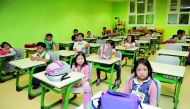Children at the classroom of the new Philippine School Doha, yesterday. Pic: Abdul Basit / The Peninsula