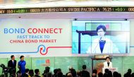 Hong Kong Chief Executive Carrie Lam speaks at the opening ceremony of Bond Connect at Hong Kong Exchanges in Hong Kong, China, yesterday
