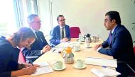 NHRC Chairman Dr Ali bin Sumaikh Al Marri meeting with Peter van der Vliet, Director of Multilateral Organisations and Human Rights at the Netherlands Ministry of Foreign Affairs, and his deputy Mark Zelenrath, in charge of human rights issues in Amsterda