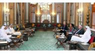 Emir H H Sheikh Tamim bin Hamad Al Thani met with HE US Secretary of State Rex Tillerson and his accompanying delegation at Al Bahr Palace, yesterday. They discussed the Gulf crisis and its regional and international implications, and reviewed US efforts 