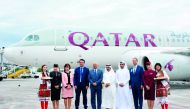 Qatar Airways and Macedonian officials at Skopje’s Alexander the Great Airport.