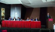 P Kumaran, the Ambassador of India to Qatar, addressing the event.