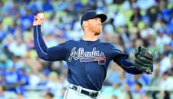 Atlanta Braves pitcher Mike Foltynewicz throws the ball against the Los Angeles Dodgers during the first inning at Dodger Stadium in Los Angeles on Thursday.