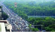 Supporters of the Trinamool Congress Party attending a mass meeting addressed by West Bengal Chief Minister and TMC Chief Mamata Banerjee in Kolkata, yesterday.