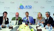 International observer mission delegates at a press conference in Doha yesterday. 
