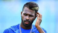 Indian cricketer Hardik Pandya takes part in a practice session at Galle International Cricket Stadium in Galle yesterday.