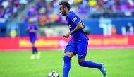 Barcelona’s Brazilian forward Neymar runs with the ball during the International Champions Cup (ICC) match  against Juventus FC at the MetLife Stadium in East Rutherford, New Jersey, on Saturday. 